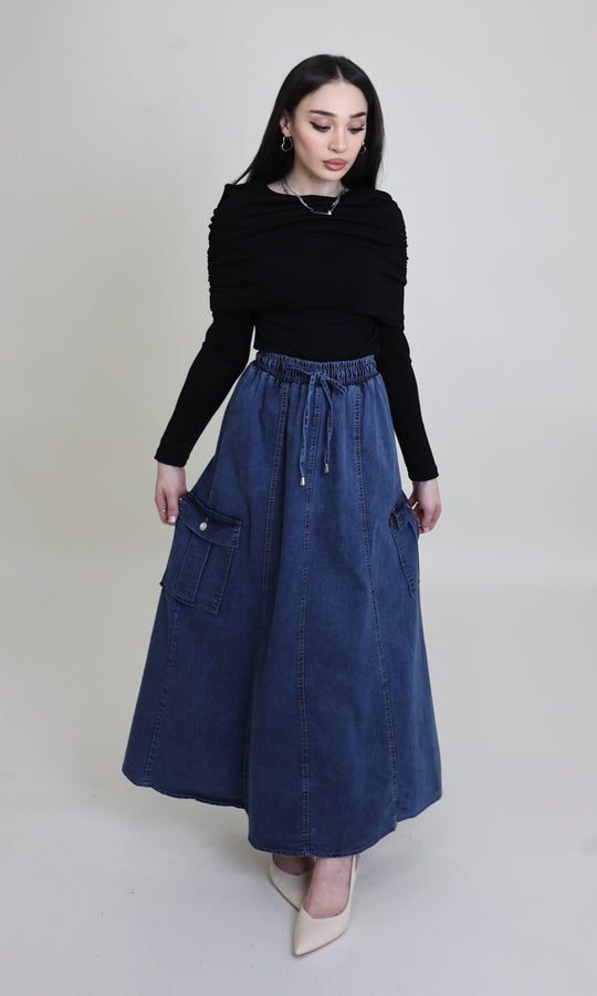 Denim Cargo Maxi Skirt